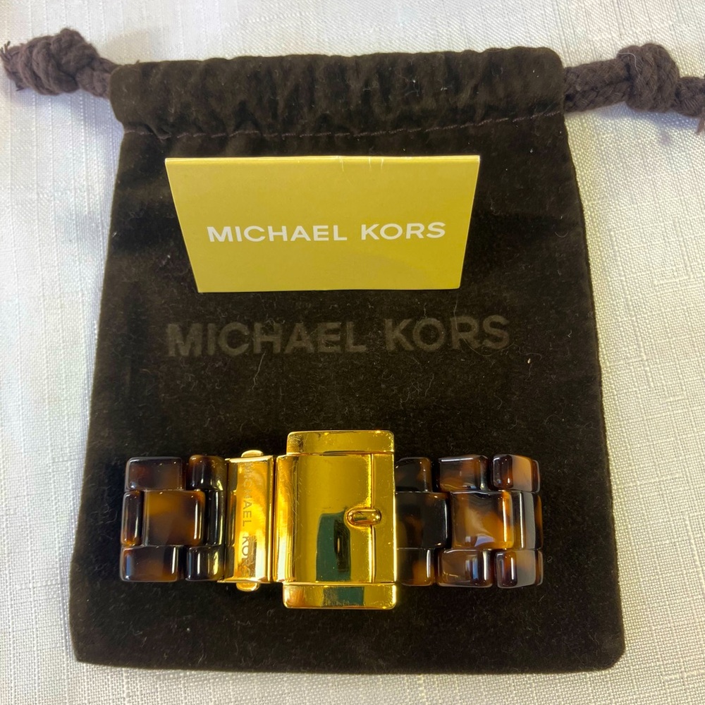 LIKE NEW! Michael Kors Tortoise Shell Bracelet, Watchband-Style With Gold Clasp